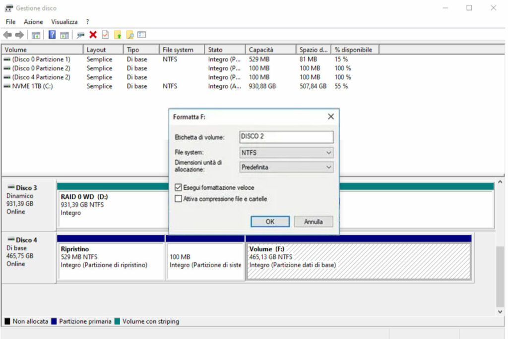 Formattare in NTFS con Gestione Disco