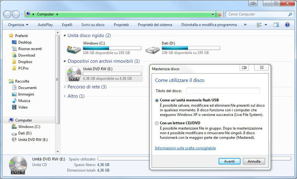 Masterizzazione su Windows