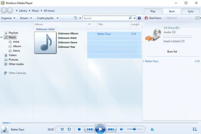 Mettere Canzoni su CD con Windows